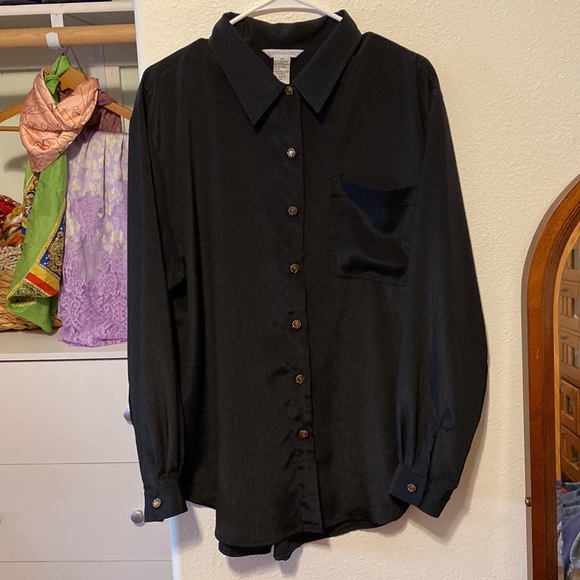 Iridescent Black Button Down With Pretty Gold buttons - Picture 1 of 5
